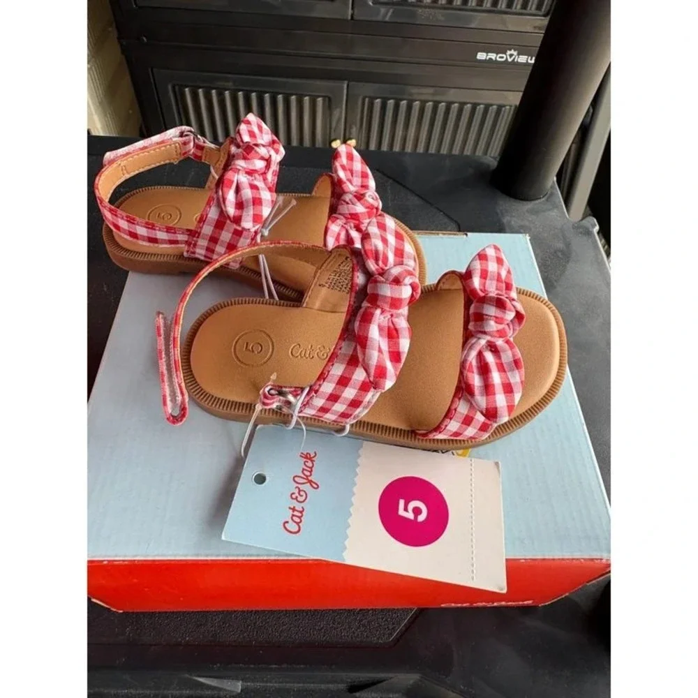 Baby Girl Sandals by Cat‎ & Jack Lillie Gingham Red Size 5 New With Tags
